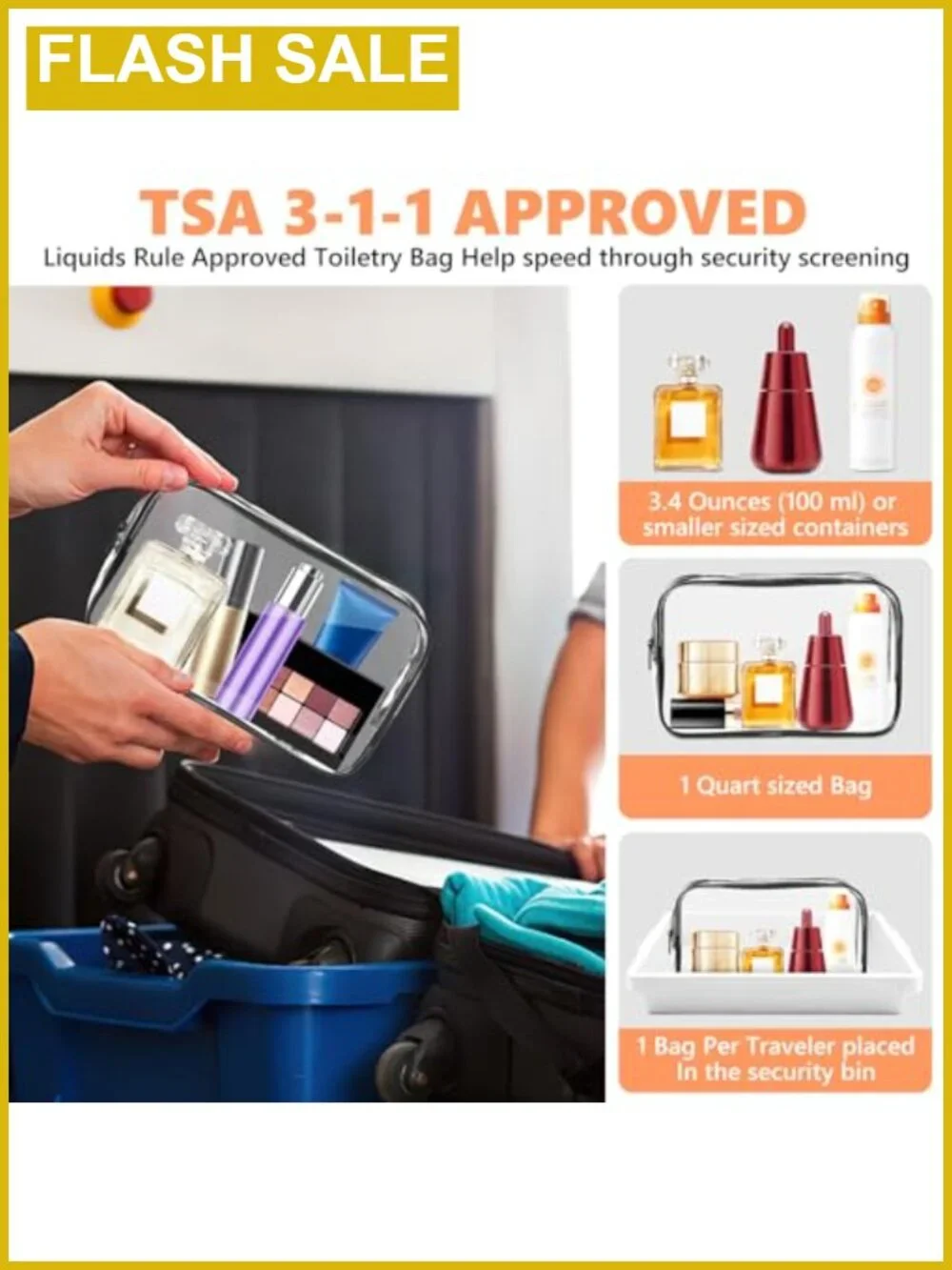 TSA Approved Clear Makeup Bag Waterproof PVC Travel Toiletry Organizer Pouch